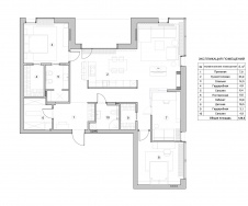 Планировка 4-х комнатной квартиры с общей гостиной.