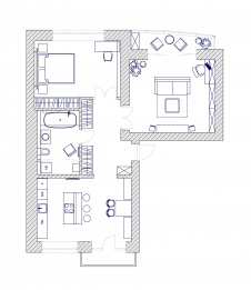 Планировка 2-х комнатной квартиры после реконструкции.