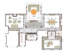 Планировка 1 этажа 2-х этажного дома с современной архитектурой.