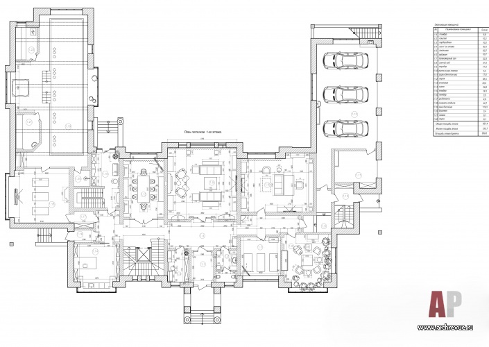 Планировка 1 этажа частного загородного особняка площадью 1700 кв. м.