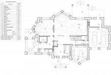 Планировка 1 этажа 3-х этажного дома с мансардой для большой семьи.