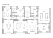 Планировка 1 этажа 3-х этажного дома для семьи с тремя детьми.