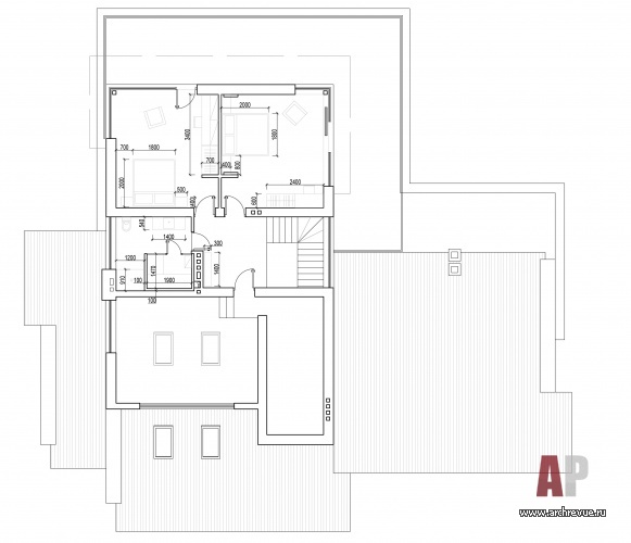Планировка 2 этажа 2-х этажного дома с современной архитектурой.