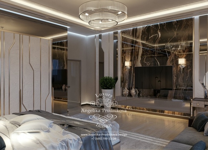Дизайн-проект интерьера спальни в КП Монаково в современном стиле