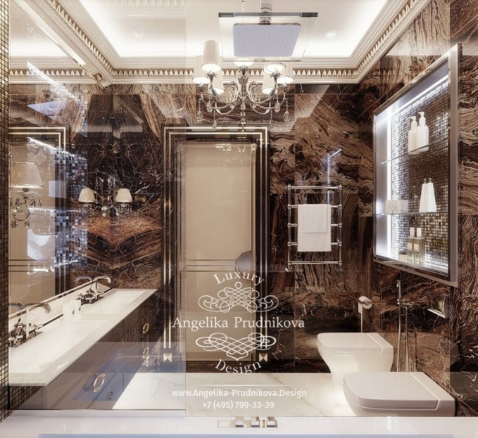 Дизайн-проект интерьера ванной комнаты в шоколадных оттенках в коттедже в г.Брянск	