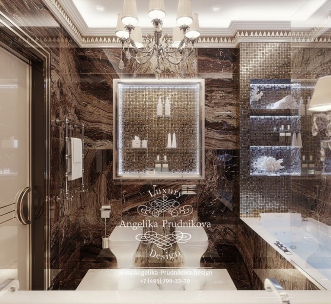 Дизайн-проект интерьера ванной комнаты в шоколадных оттенках в коттедже в г.Брянск	