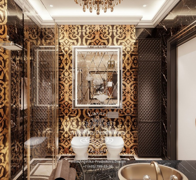Дизайн-проект интерьера ванной комнаты с мозаикой в коттедже в г.Брянск