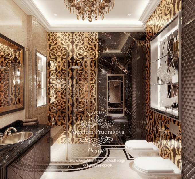 Дизайн-проект интерьера ванной комнаты с мозаикой в коттедже в г.Брянск