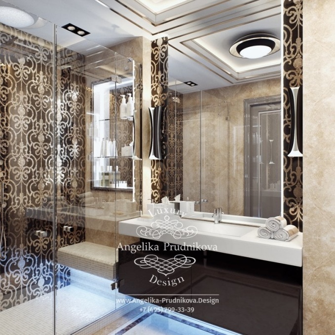Дизайн-проект интерьера ванной комнаты с мозаикой в ЖК Филиград