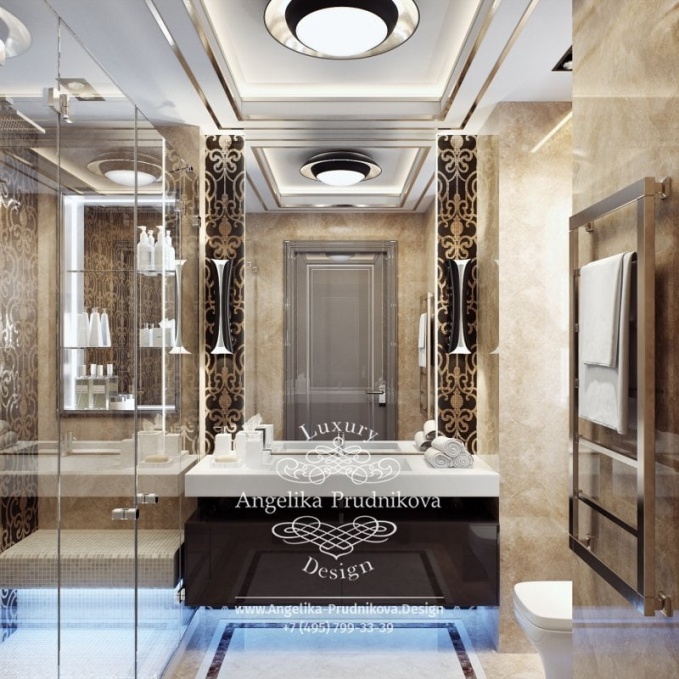 Дизайн-проект интерьера ванной комнаты с мозаикой в ЖК Филиград
