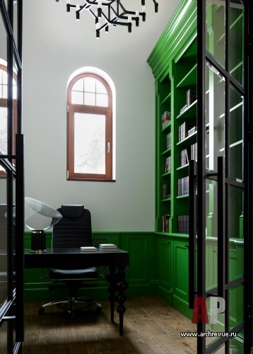 Фото интерьера кабинета дома в стиле неоклассика Фото интерьера библиотеки дома в стиле неоклассика