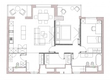 Планировка 3-х комнатной квартиры, полученной в результате объединения двух соседних квартир.