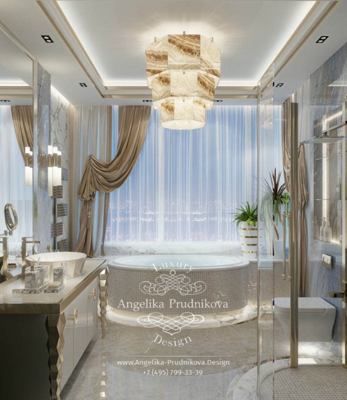 Дизайн-проект интерьера ванной комнаты с панорамным окном в ЖК Дубровская Слобода