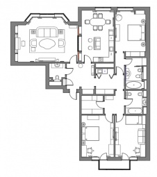 Планировка статусной квартиры со скрытыми местами для хранения и встроенными шкафами.