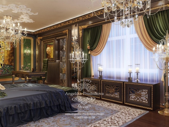 Дизайн-проект интерьера спальни в стиле барокко с элементами Востока