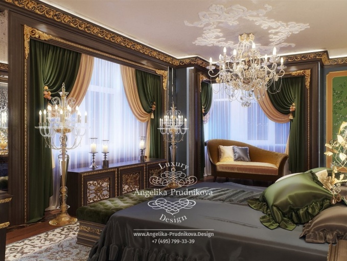 Дизайн-проект интерьера спальни в стиле барокко с элементами Востока