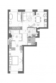 Планировка квартиры площадью 70 кв. м с эргономикой, не уступающей жилью 150 кв. м.