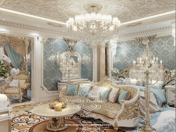 Дизайн-проект интерьера спальни в стиле барокко в элитных апартаментах
