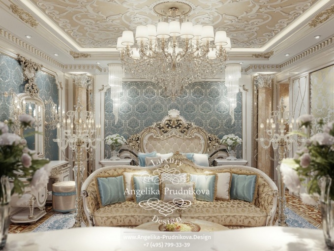 Дизайн-проект интерьера спальни в стиле барокко в элитных апартаментах