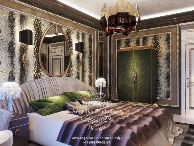 Дизайн-проект интерьера спальни в стиле ар-деко в Элитных апартаментах
