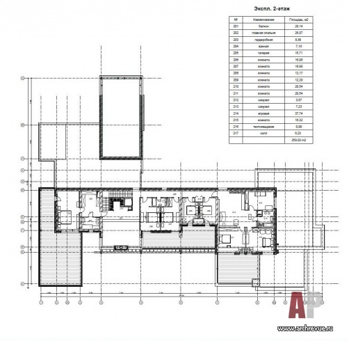 Планировка 2 этажа 2-х этажного дома с модернистской архитектурой.