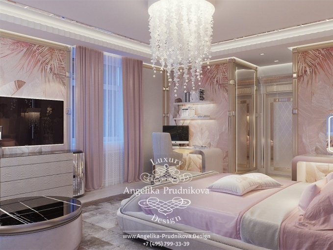 Дизайн-проект интерьера детской спальни в розовой цветовой гамме в КП Ренессанс Парк