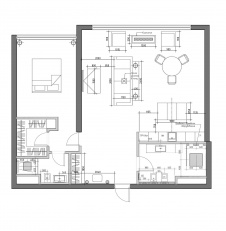 Планировка небольшой 2-х комнатной квартиры на предпоследнем этаже новой панорамной высотки.