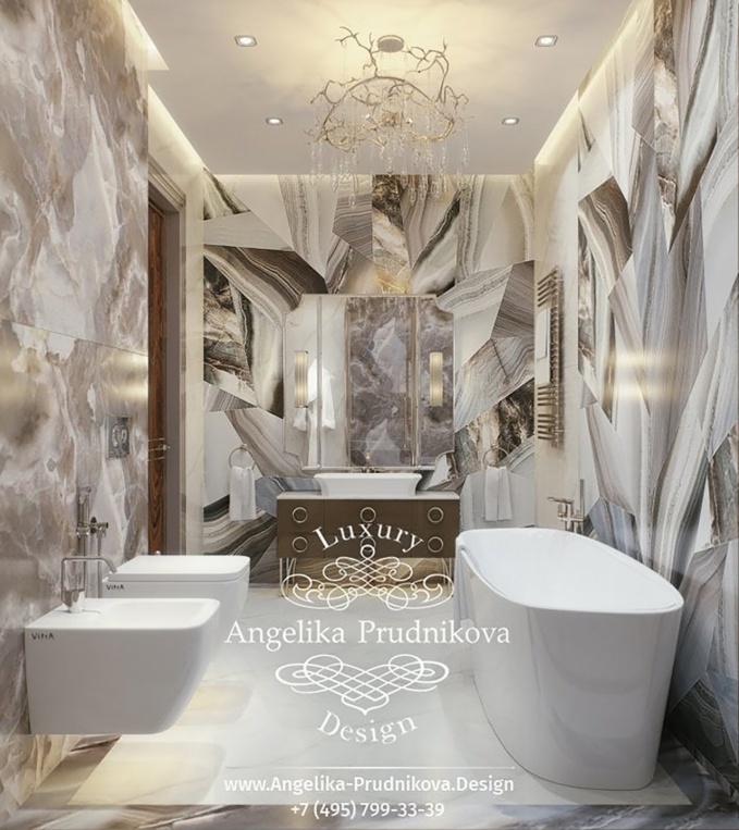 Дизайн-проект интерьера ванной комнаты с серым мрамором