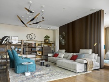 Фото интерьера гостиной пентхауса в стиле фьюжн