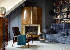 Фото интерьера каминной пентхауса в стиле фьюжн Фото интерьера гостиной пентхауса в стиле фьюжн