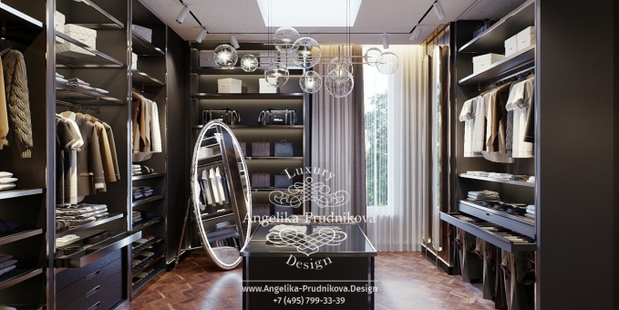 Дизайн-проект интерьера спальни с гардеробной в современном стиле на вилле в Куршавеле