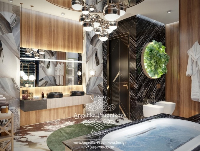Дизайн-проект интерьера ванной комнаты в стиле фьюжн