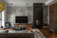 Фото интерьера каминной квартиры в стиле фьюжн