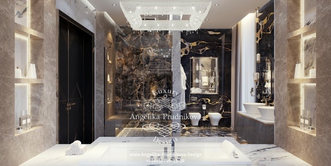 Дизайн-проект интерьера ванной комнаты в мраморной отделке
