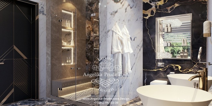 Дизайн-проект интерьера ванной комнаты в мраморной отделке