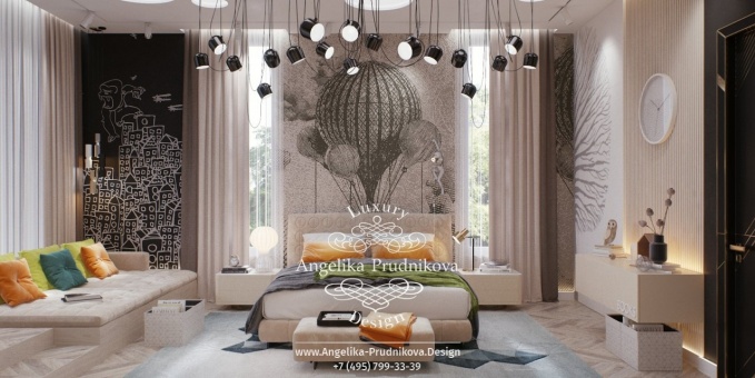 Дизайн-проект интерьера детской спальни в современном стиле с воздушными шарами