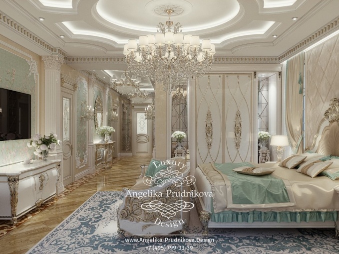Дизайн-проект интерьера спальни в коттедже в классическом стиле