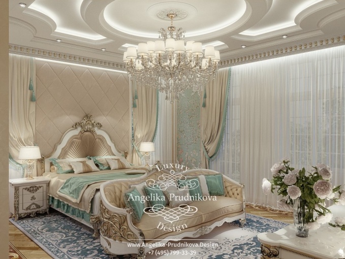 Дизайн-проект интерьера спальни в коттедже в классическом стиле
