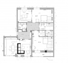 Планировка трехкомнатной квартиры, созданной в результате объединения соседних «однушки» и «трешки».