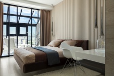 Фото интерьера спальни пентхауса в стиле минимализм