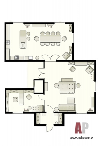 Планировка 1 этажа 3-х этажного дома в престижном подмосковном поселке.