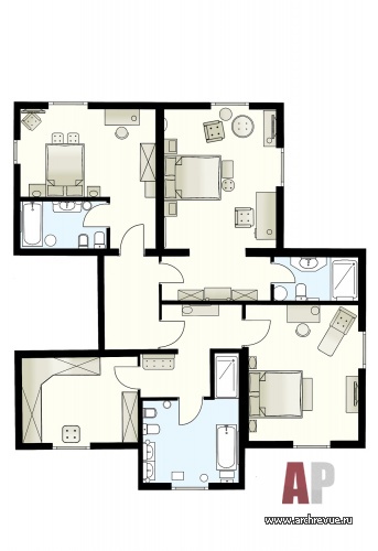 Планировка 2 этажа 3-х этажного дома в престижном подмосковном поселке.