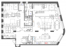План семейной квартиры с четырьмя спальнями после перепланировки.