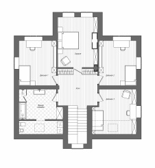 Планировка 2 этажа небольшого дома с камином.