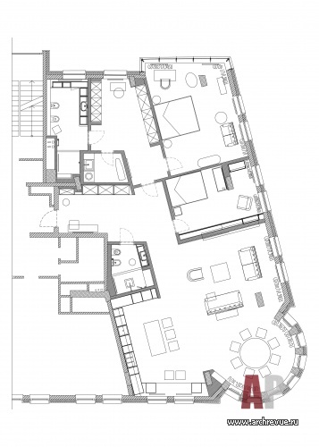 Планировка 3-х комнатной квартиры с конструктивными пилонами.