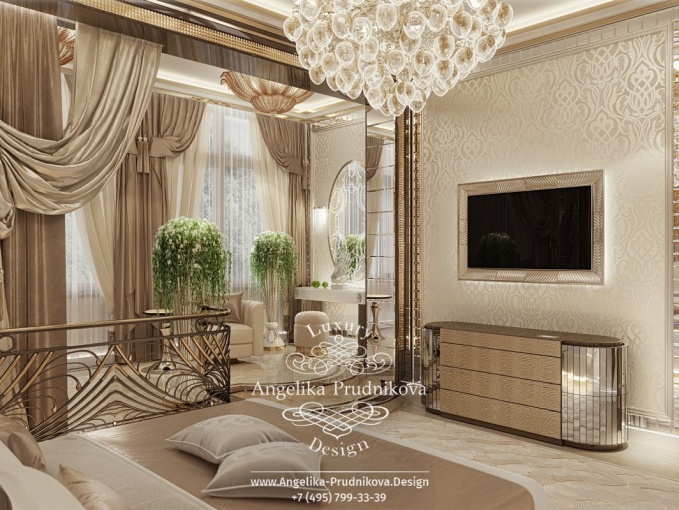 Дизайн-проект интерьера спальни в пентхаусе в стиле ар-деко