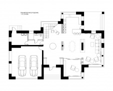 Планировка 1 этажа 2-х этажного дома с рациональной архитектурой.