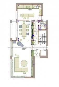 Планировка 1 этажа 3-х этажного дома с эксплуатируемым цоколем.