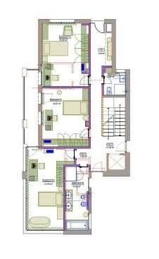 Планировка 2 этажа 3-х этажного дома с эксплуатируемым цоколем.
