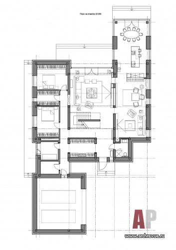 Планировка 1 этажа двухэтажного дома для молодой семьи.